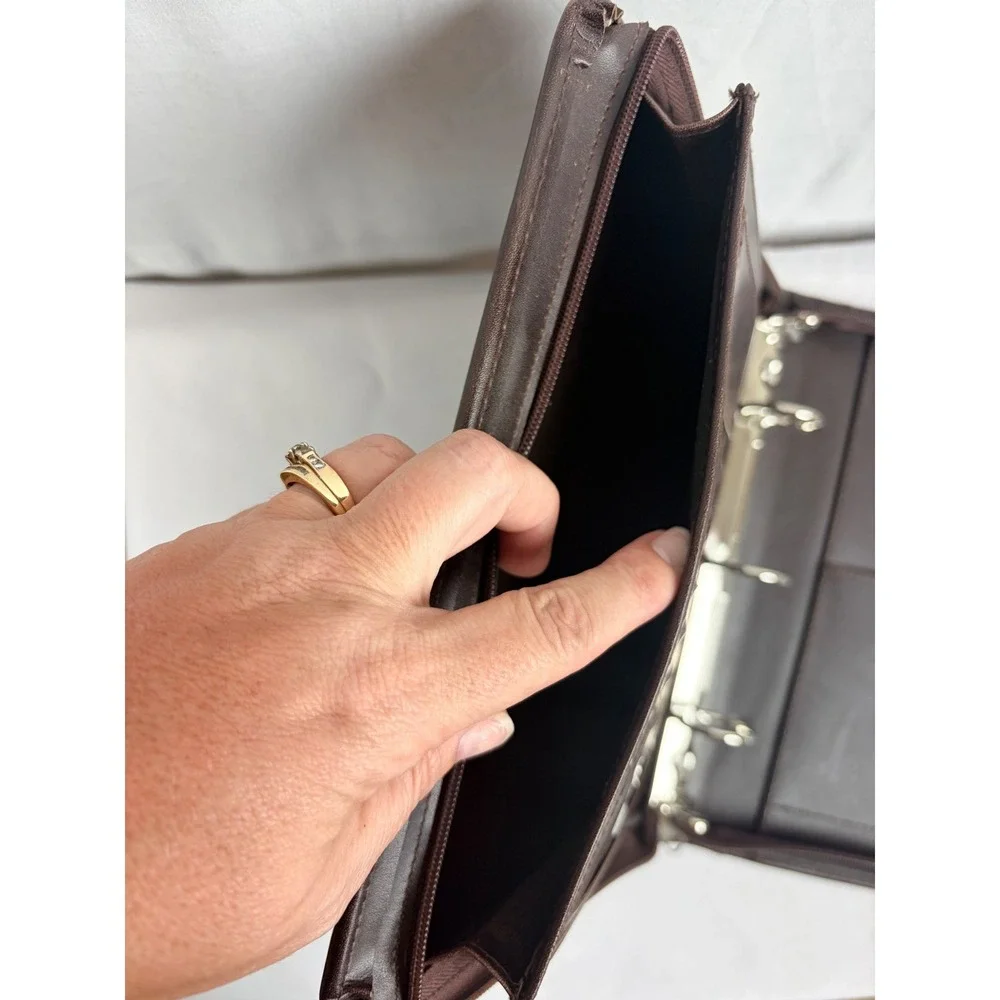 Dark Brown Leather Zipper Portfolio 3Ring Half Letter Binder Padfolio Organizer